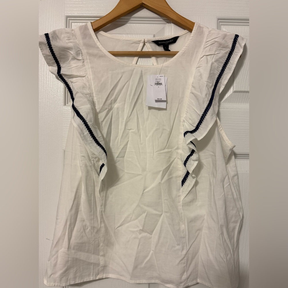 NWT Banana Republic White Blouse with Navy Trim